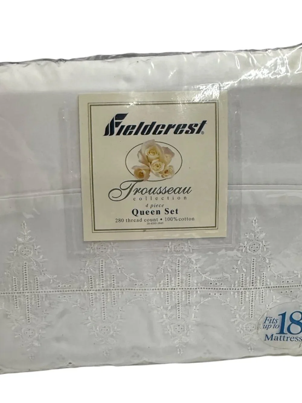 New Fieldcrest Trousseau Collection 4 piece Queen‎ DuBois White Sheet Set